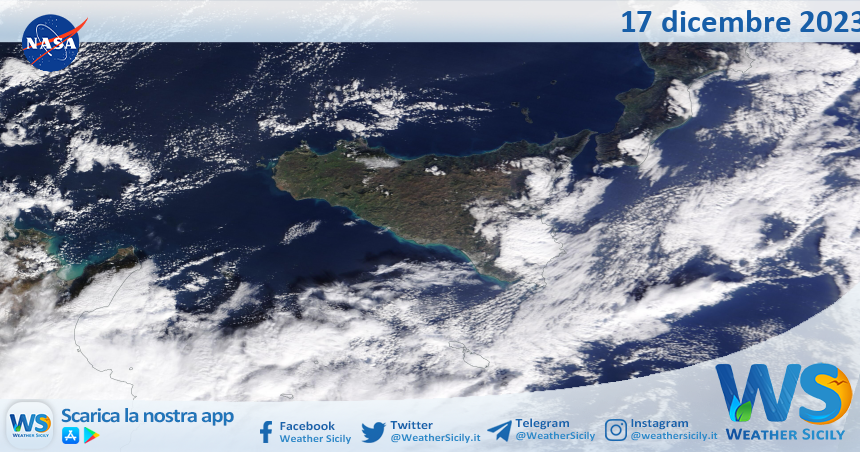 Meteo Sicilia: immagine satellitare Nasa di domenica 17 dicembre 2023