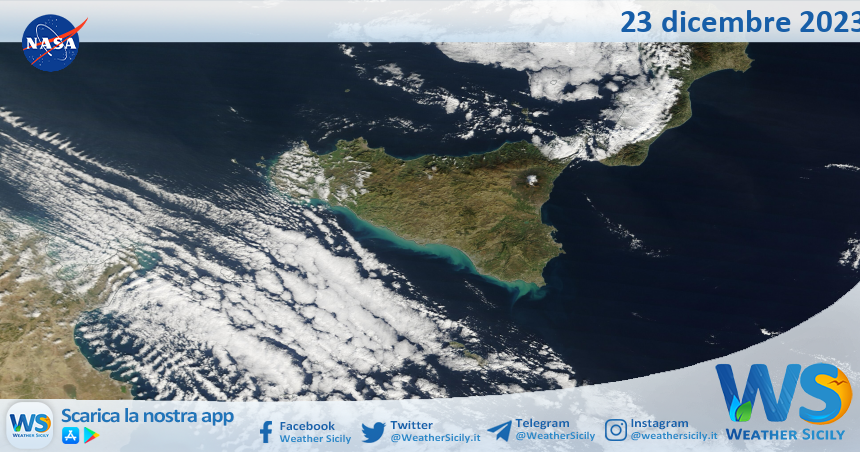 Meteo Sicilia: immagine satellitare Nasa di sabato 23 dicembre 2023