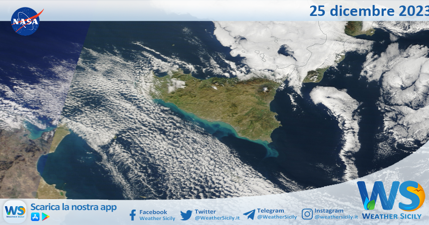 Meteo Sicilia: immagine satellitare Nasa di lunedì 25 dicembre 2023