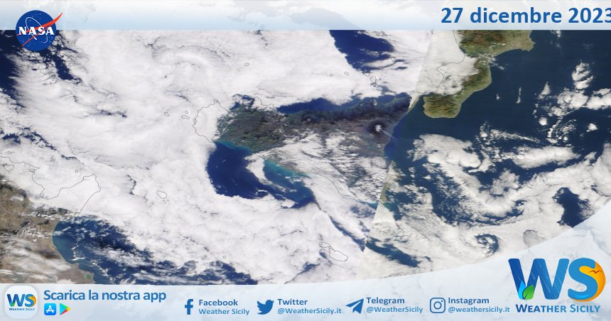 Meteo Sicilia: immagine satellitare Nasa di mercoledì 27 dicembre 2023