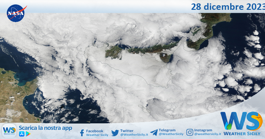 Meteo Sicilia: immagine satellitare Nasa di giovedì 28 dicembre 2023