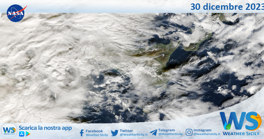 Meteo Sicilia: immagine satellitare Nasa di sabato 30 dicembre 2023