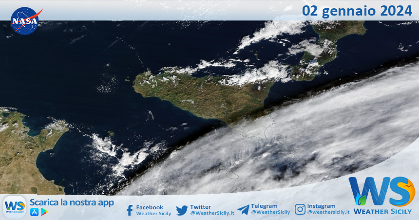 Meteo Sicilia: immagine satellitare Nasa di martedì 02 gennaio 2024