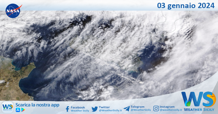 Meteo Sicilia: immagine satellitare Nasa di mercoledì 03 gennaio 2024