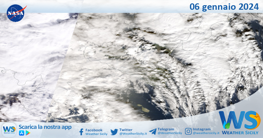 Meteo Sicilia: immagine satellitare Nasa di sabato 06 gennaio 2024