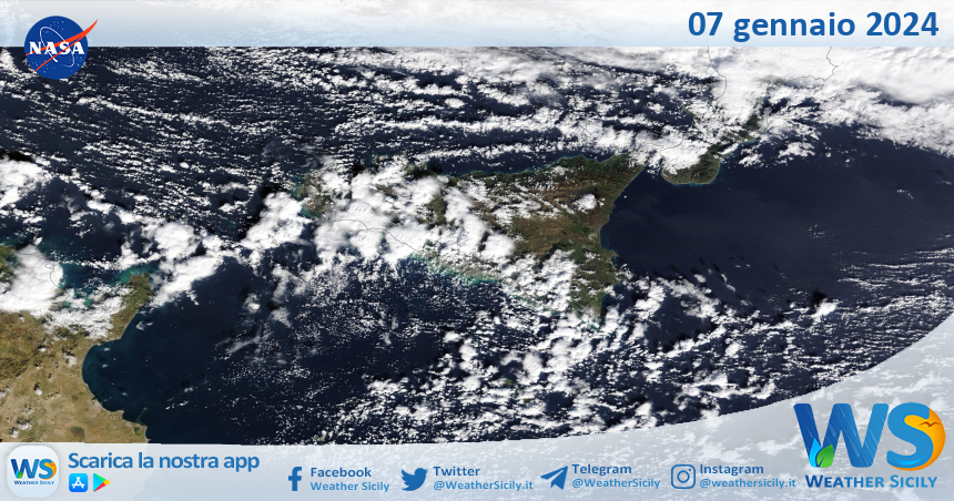 Meteo Sicilia: immagine satellitare Nasa di domenica 07 gennaio 2024