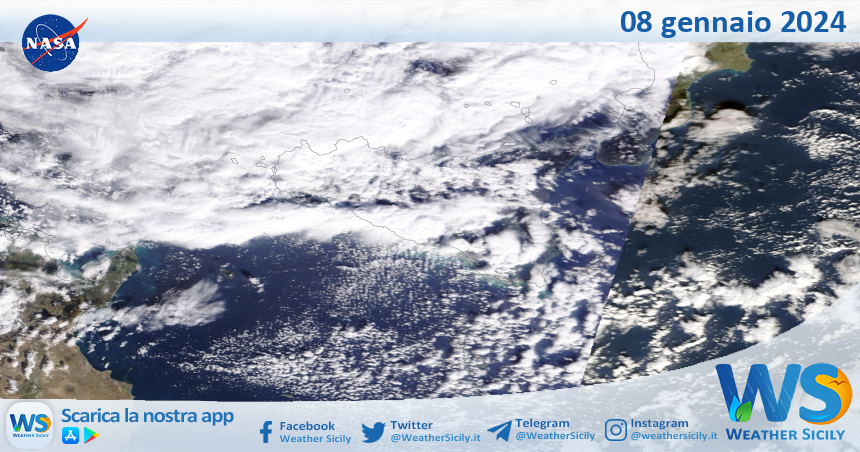 Meteo Sicilia: immagine satellitare Nasa di lunedì 08 gennaio 2024