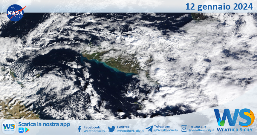 Meteo Sicilia: immagine satellitare Nasa di venerdì 12 gennaio 2024