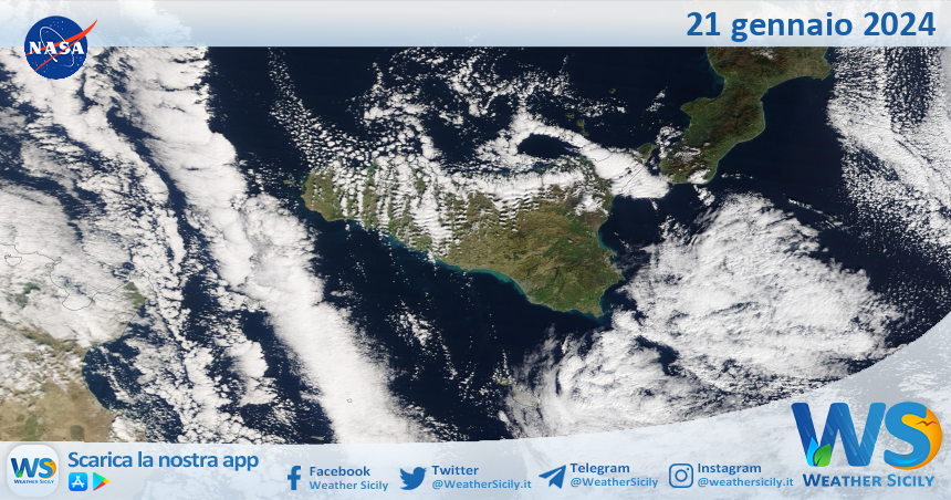 Meteo Sicilia: immagine satellitare Nasa di domenica 21 gennaio 2024