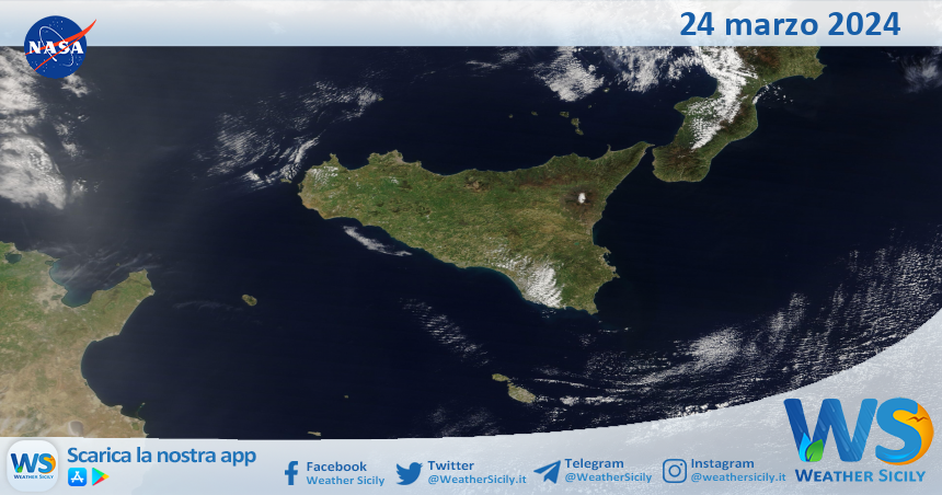 Meteo Sicilia: immagine satellitare Nasa di domenica 24 marzo 2024