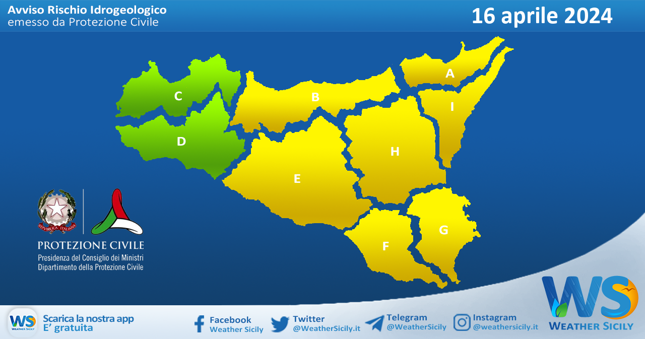 Meteo Sicilia: bollettino di allerta meteo per domani, martedì 16 aprile 2024