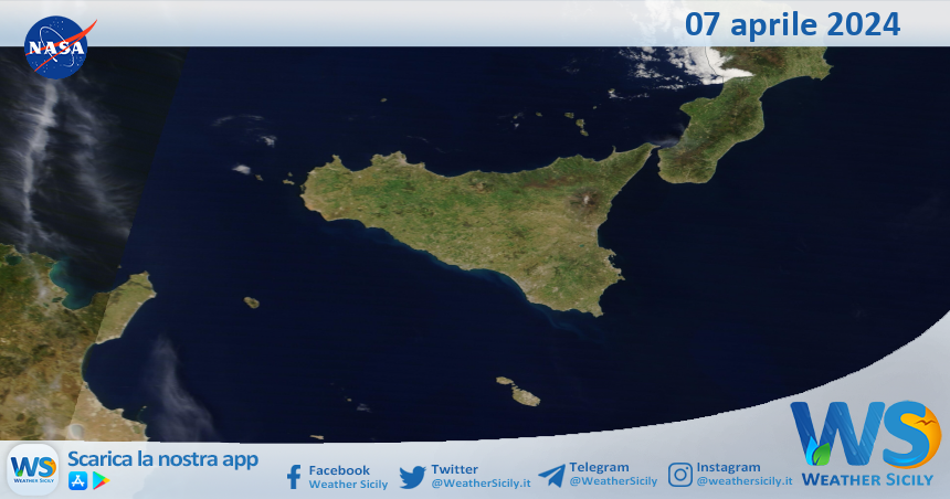 Meteo Sicilia: immagine satellitare Nasa di domenica 07 aprile 2024