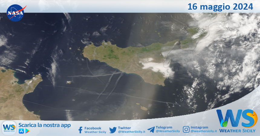 Meteo Sicilia: immagine satellitare Nasa di giovedì 16 maggio 2024