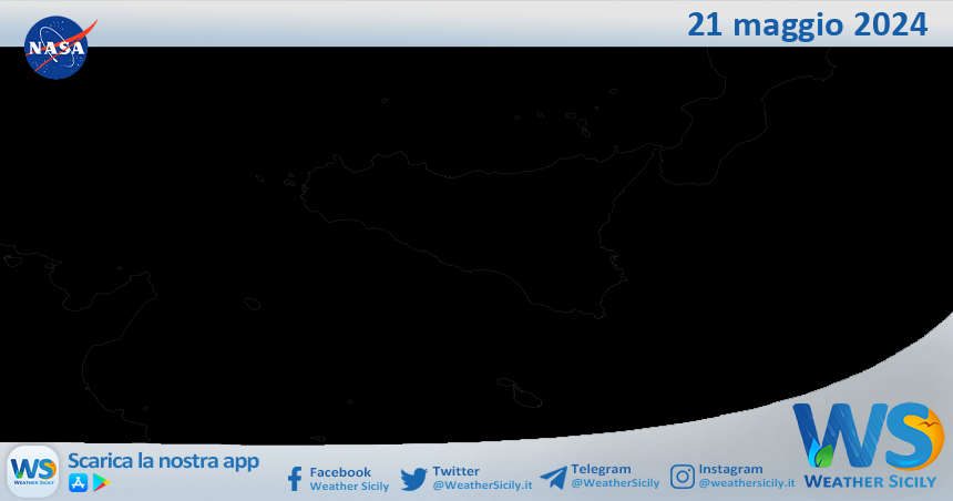 Meteo Sicilia: immagine satellitare Nasa di martedì 21 maggio 2024