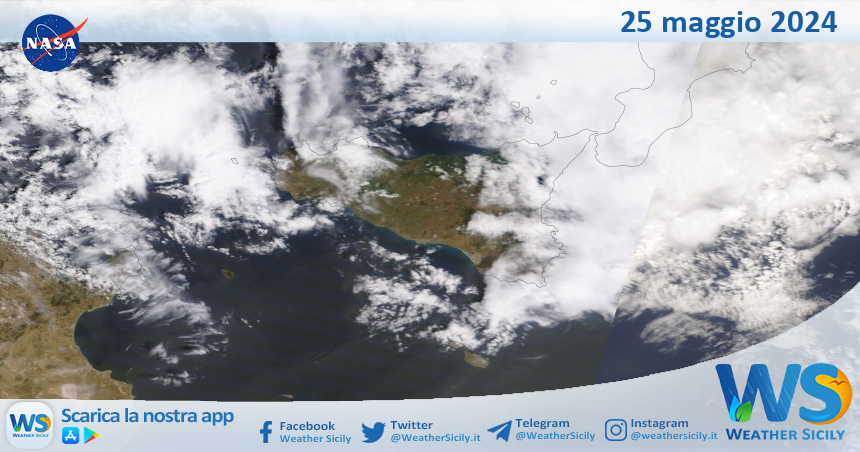 Meteo Sicilia: immagine satellitare Nasa di sabato 25 maggio 2024