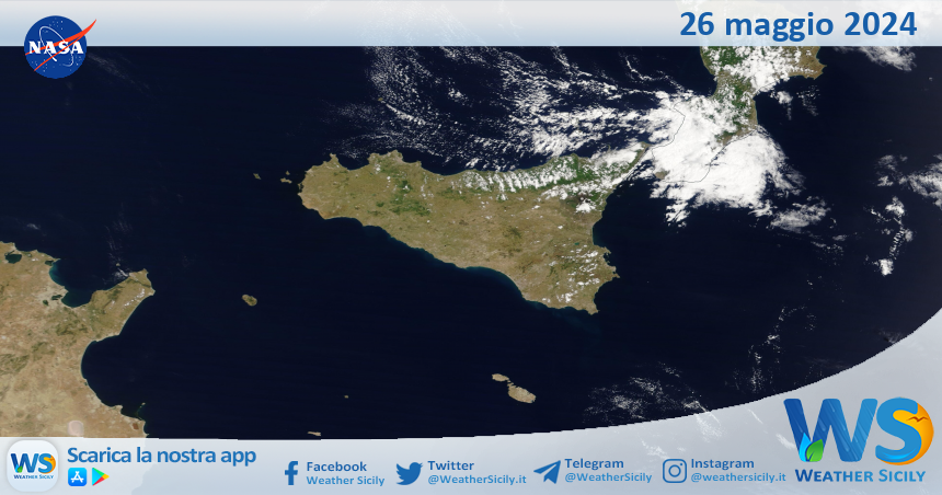 Meteo Sicilia: immagine satellitare Nasa di domenica 26 maggio 2024