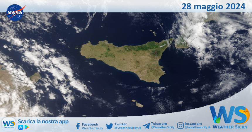 Meteo Sicilia: immagine satellitare Nasa di martedì 28 maggio 2024