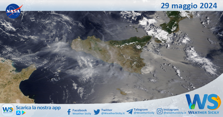 Meteo Sicilia: immagine satellitare Nasa di mercoledì 29 maggio 2024