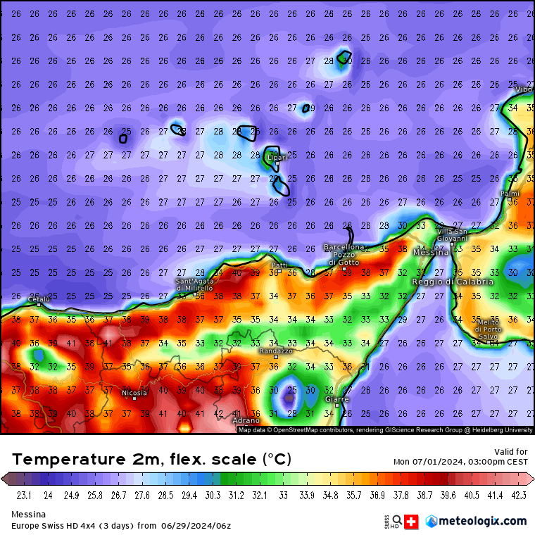 Meteo Messina e provincia: apice del caldo lunedì, calo termico e variabilità in seguito
