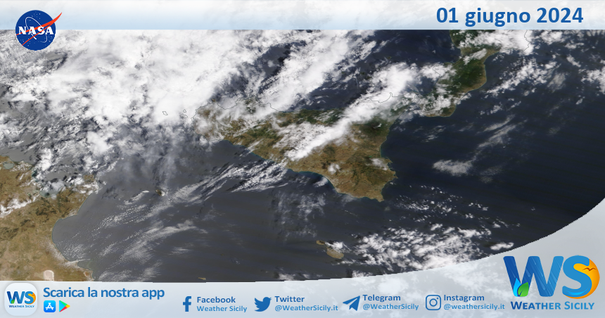 Meteo Sicilia: immagine satellitare Nasa di sabato 01 giugno 2024
