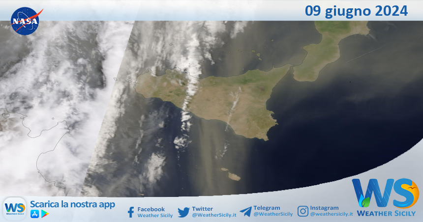 Meteo Sicilia: immagine satellitare Nasa di domenica 09 giugno 2024