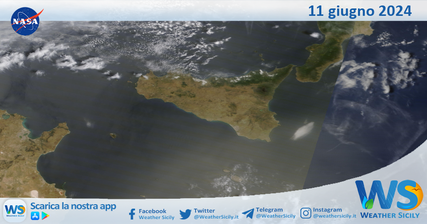 Meteo Sicilia: immagine satellitare Nasa di martedì 11 giugno 2024