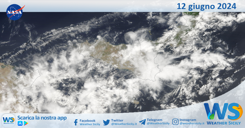 Meteo Sicilia: immagine satellitare Nasa di mercoledì 12 giugno 2024