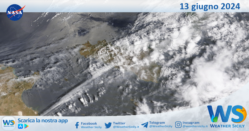 Meteo Sicilia: immagine satellitare Nasa di giovedì 13 giugno 2024