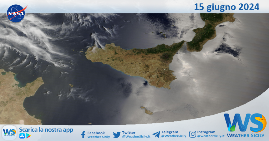 Meteo Sicilia: immagine satellitare Nasa di sabato 15 giugno 2024