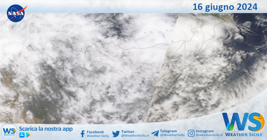 Meteo Sicilia: immagine satellitare Nasa di domenica 16 giugno 2024