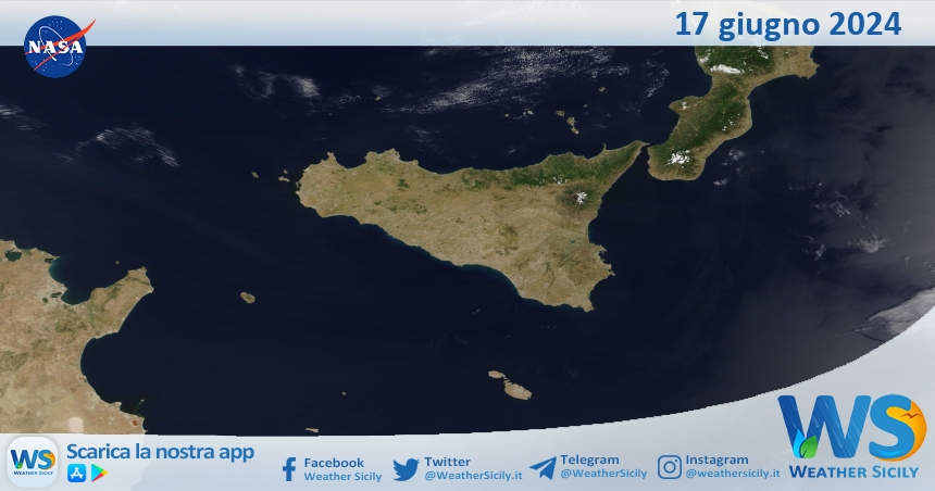 Meteo Sicilia: immagine satellitare Nasa di lunedì 17 giugno 2024