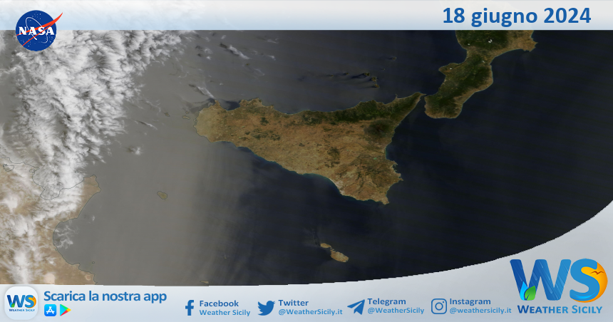 Meteo Sicilia: immagine satellitare Nasa di martedì 18 giugno 2024