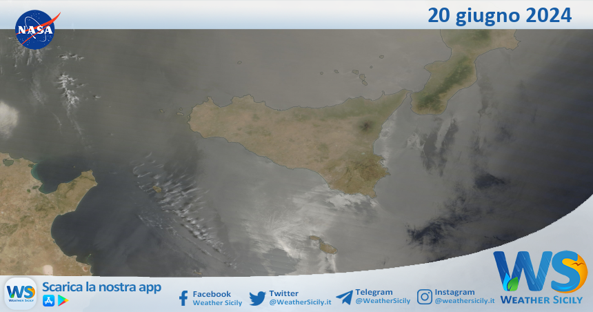 Meteo Sicilia: immagine satellitare Nasa di giovedì 20 giugno 2024