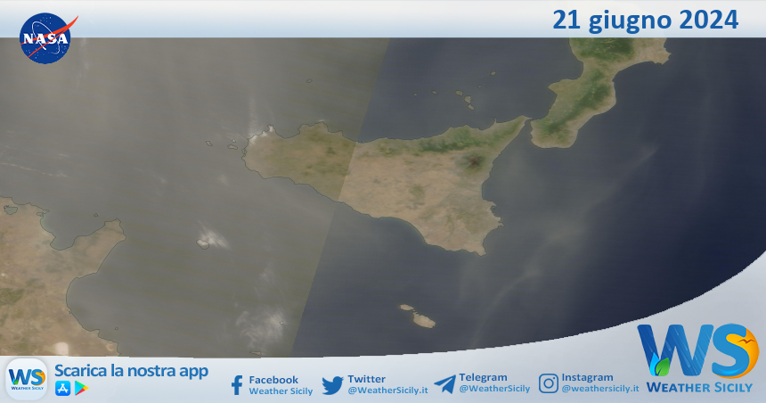 Meteo Sicilia: immagine satellitare Nasa di venerdì 21 giugno 2024