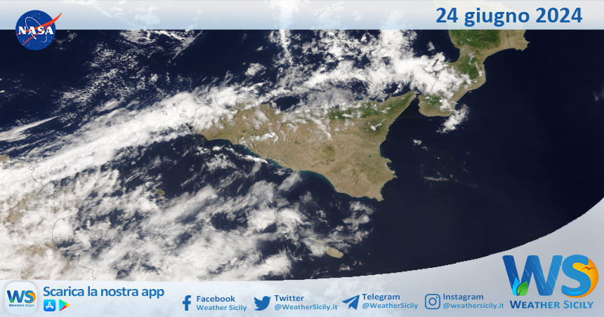 Meteo Sicilia: immagine satellitare Nasa di lunedì 24 giugno 2024