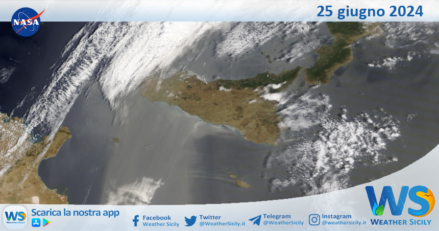 Meteo Sicilia: immagine satellitare Nasa di martedì 25 giugno 2024
