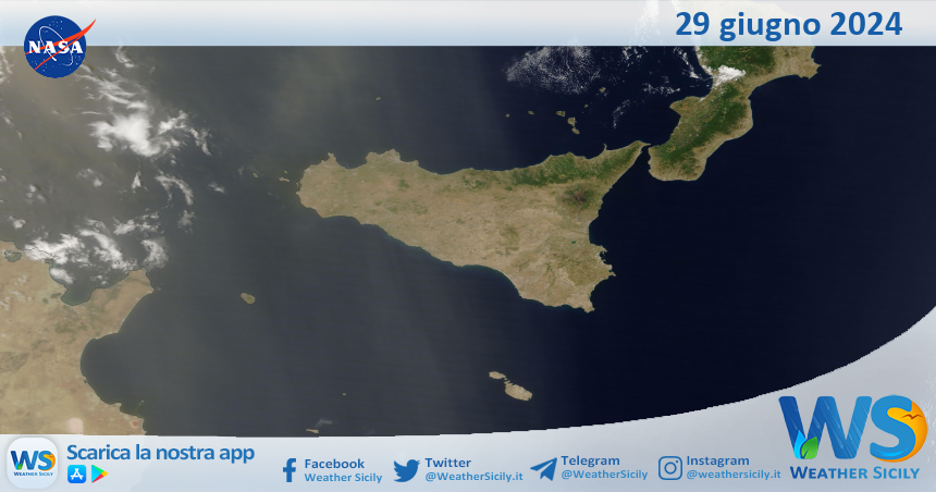 Meteo Sicilia: immagine satellitare Nasa di sabato 29 giugno 2024