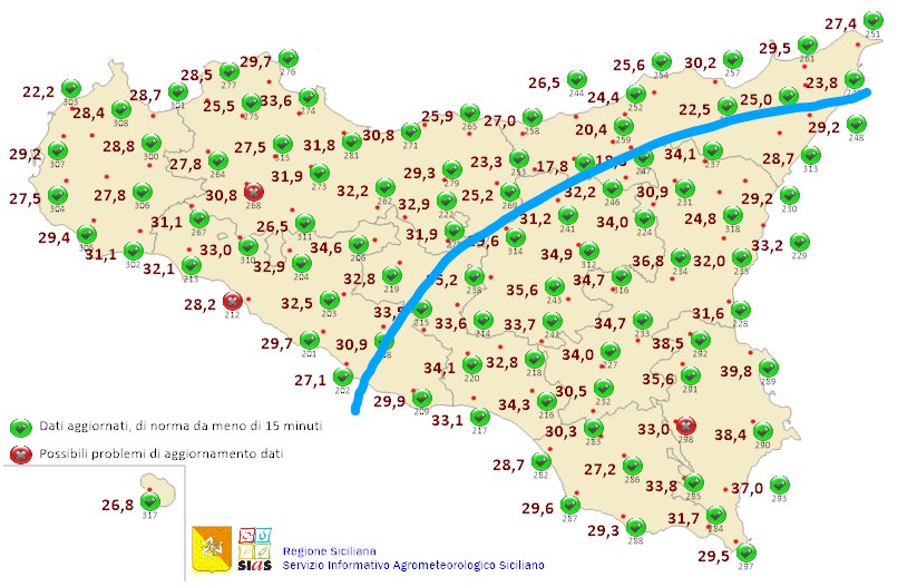 Meteo: Sicilia spaccata in due! Maestrale e calo termico ad Ovest, oltre 40°C sul settore sud-orientale.