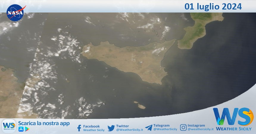 Meteo Sicilia: immagine satellitare Nasa di lunedì 01 luglio 2024