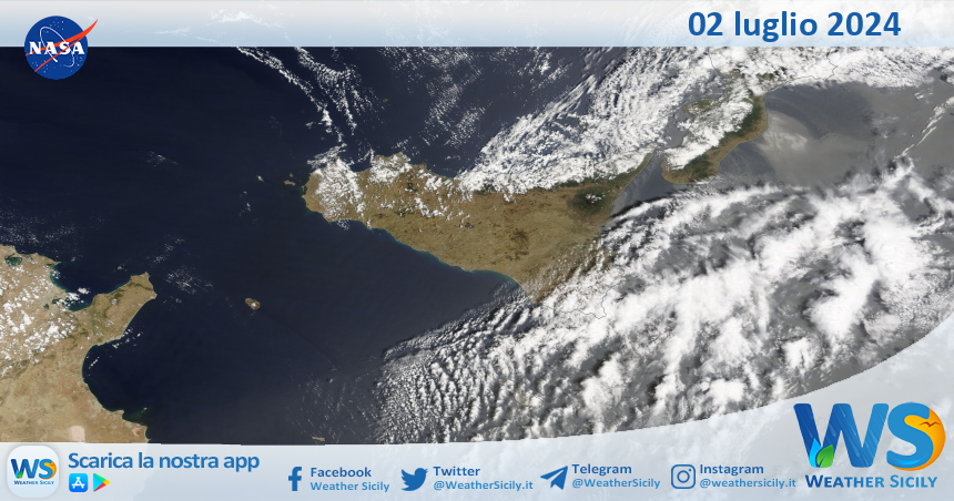 Meteo Sicilia: immagine satellitare Nasa di martedì 02 luglio 2024