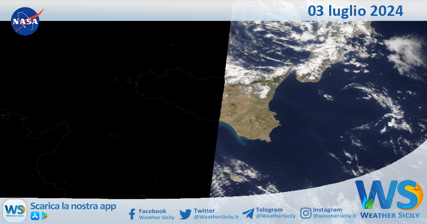 Meteo Sicilia: immagine satellitare Nasa di mercoledì 03 luglio 2024