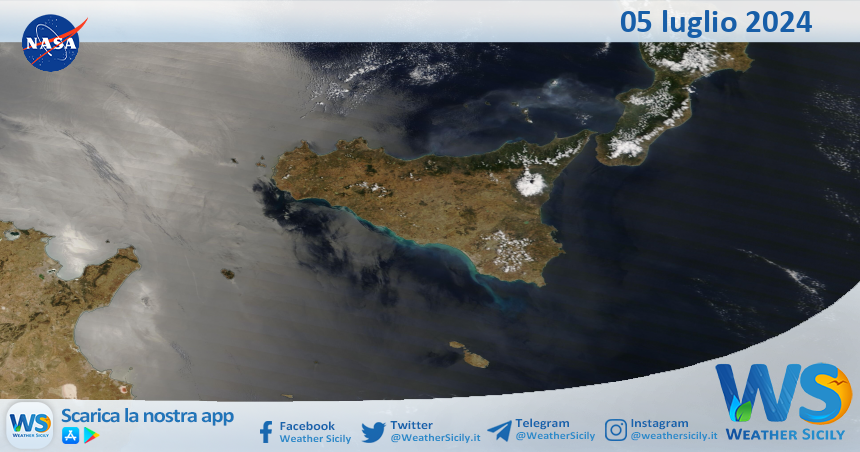 Meteo Sicilia: immagine satellitare Nasa di venerdì 05 luglio 2024