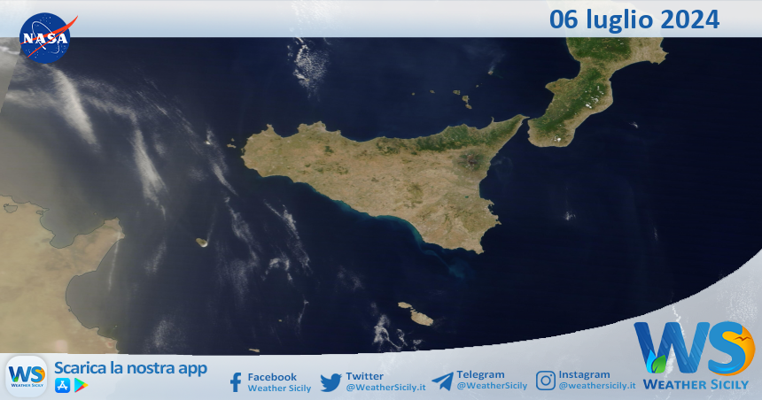 Meteo Sicilia: immagine satellitare Nasa di sabato 06 luglio 2024