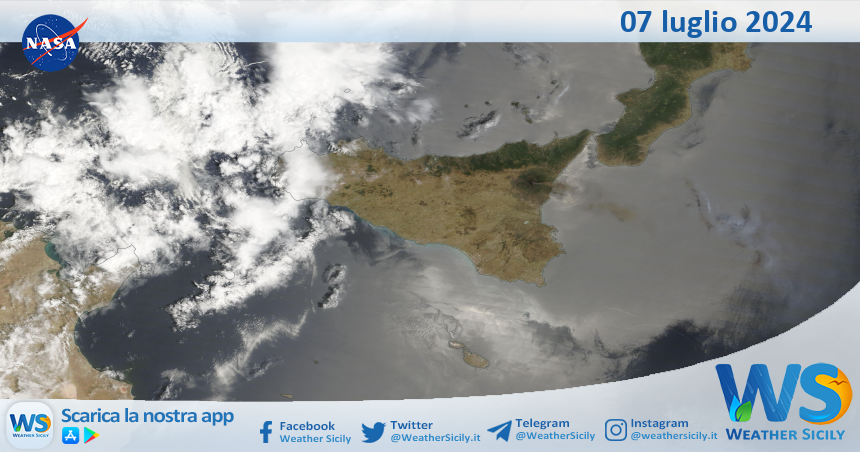 Meteo Sicilia: immagine satellitare Nasa di domenica 07 luglio 2024