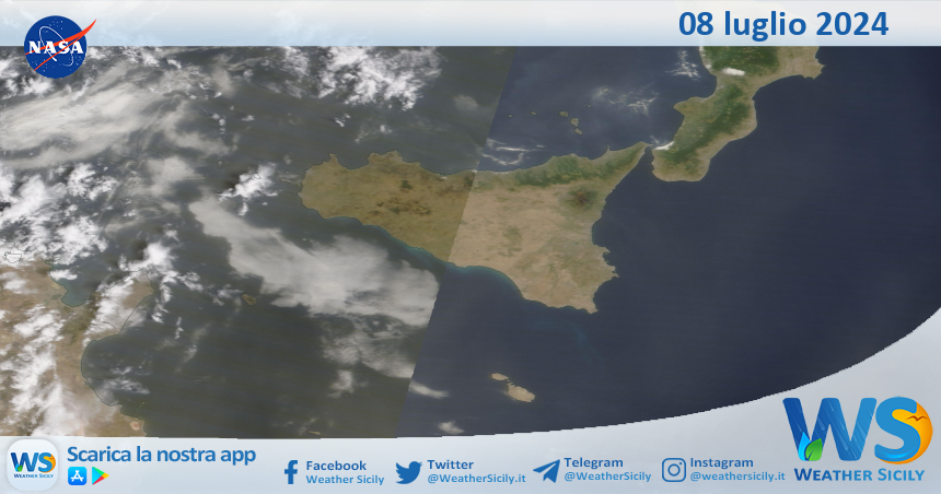 Meteo Sicilia: immagine satellitare Nasa di lunedì 08 luglio 2024