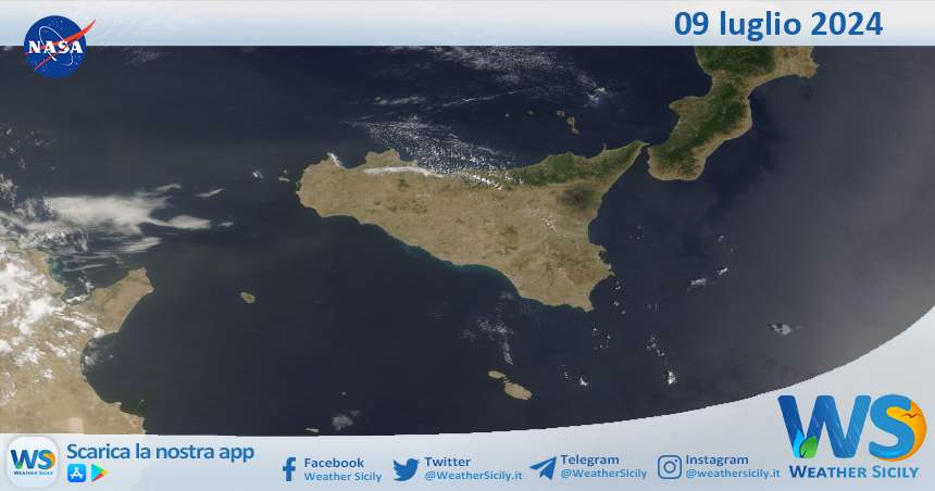 Meteo Sicilia: immagine satellitare Nasa di martedì 09 luglio 2024