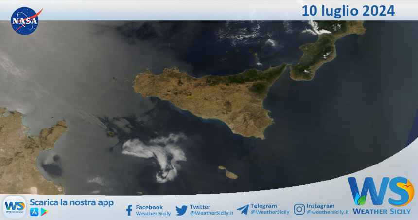 Meteo Sicilia: immagine satellitare Nasa di mercoledì 10 luglio 2024