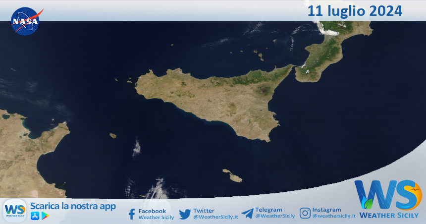 Meteo Sicilia: immagine satellitare Nasa di giovedì 11 luglio 2024