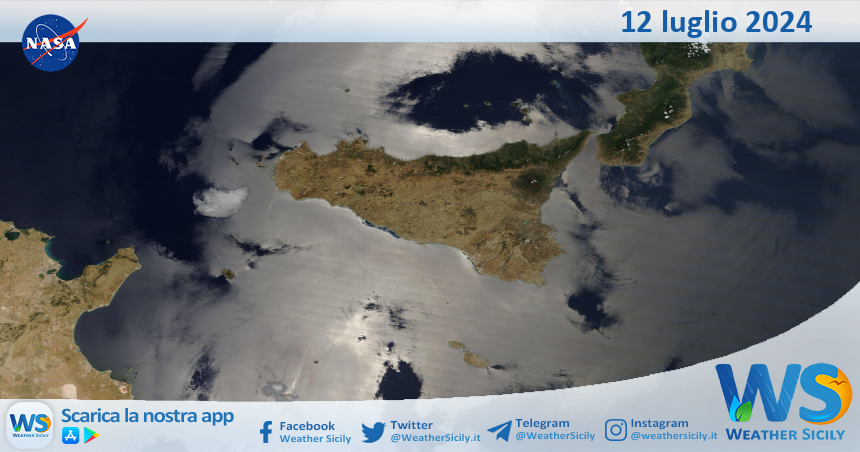 Meteo Sicilia: immagine satellitare Nasa di venerdì 12 luglio 2024