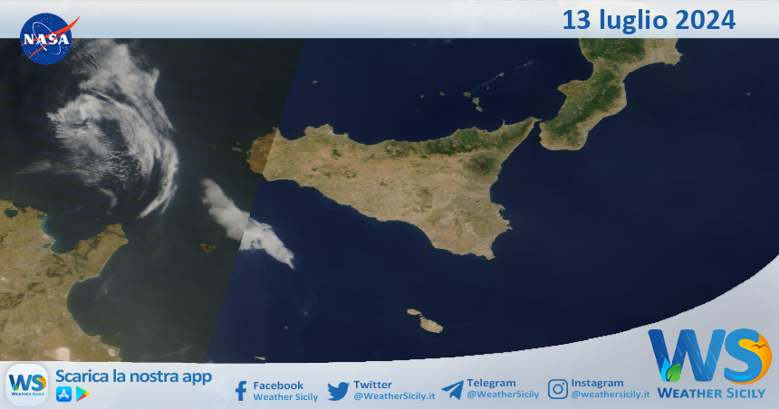 Meteo Sicilia: immagine satellitare Nasa di sabato 13 luglio 2024